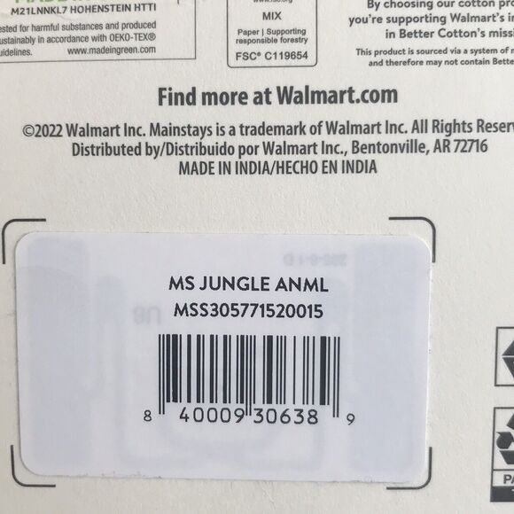 Mainstays Terry Beach Towel, Jungle Print, Monkey, Parrot, 28x60 Cotton - Picture 6 of 6